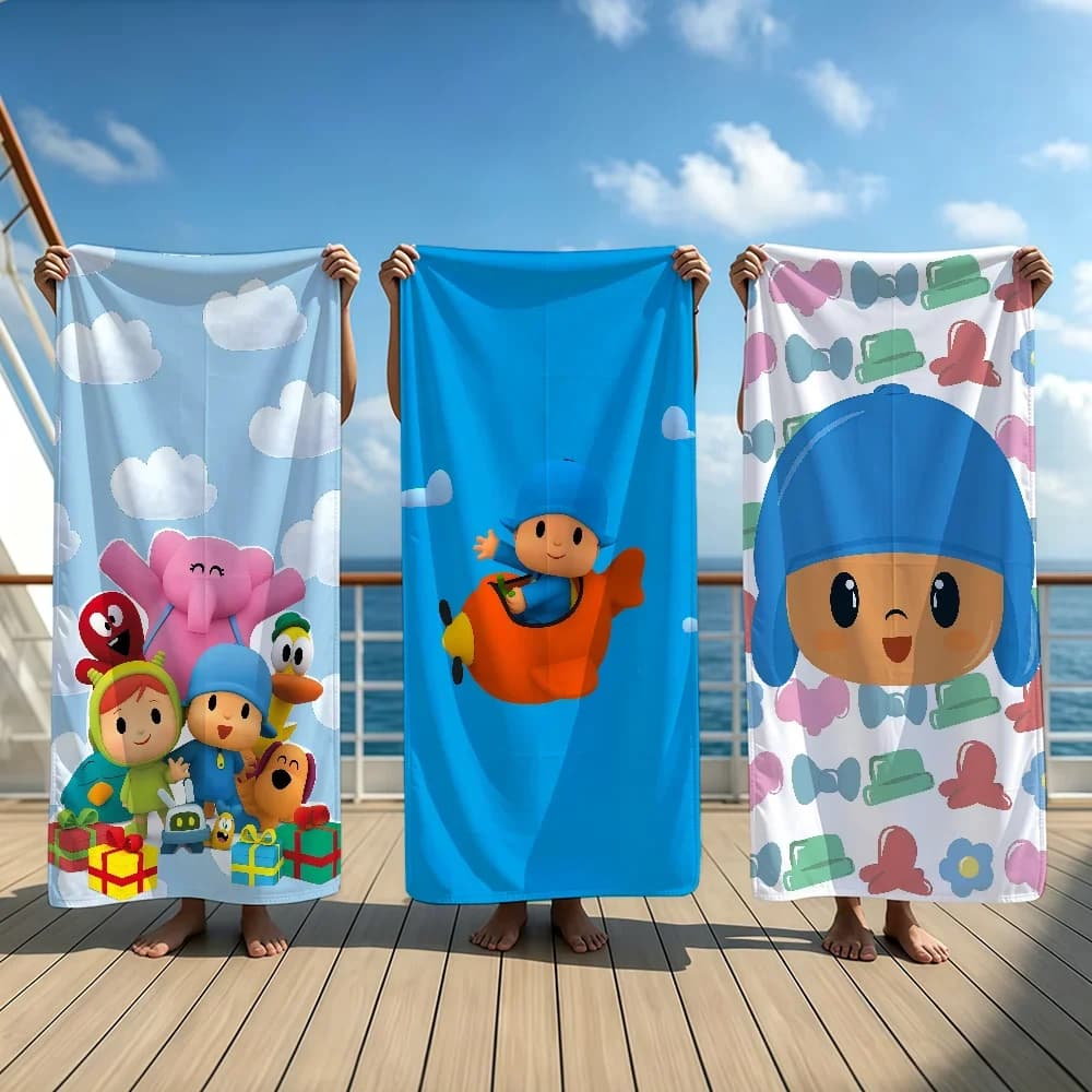 Cartoon Cute Fun P-pocoyoS Towel Textile Bathrobe Beach Quick-Drying Lightweight Portable Camping Swim Pool Travel
