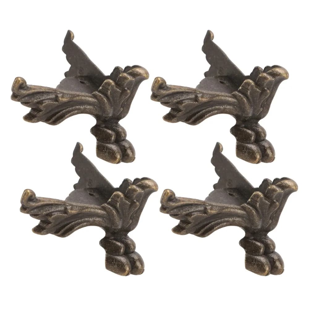 4 Pezzi Piedini Angolari Vintage in Lega di Zinco Bronzata per Scatole in Legno, Gambe per Mobili, Fissaggio su Quattro Lati, per Scatole Portagioie e Cassette degli Attrezzi