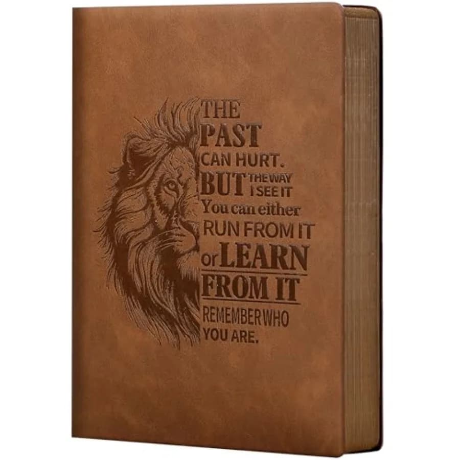 Leather Journal for Men Soft Cover 256 Pages Lined Bible Journals for Writing A5 Lion Journaling Notebooks Vintage Travel Inspi