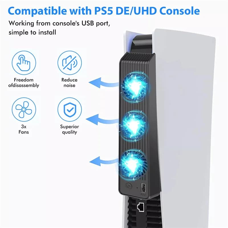 Ventola di raffreddamento efficiente da 1 pezzo per host PS5 con radiatore verticale con 3 ventole di raffreddamento esterne per 5 accessori host