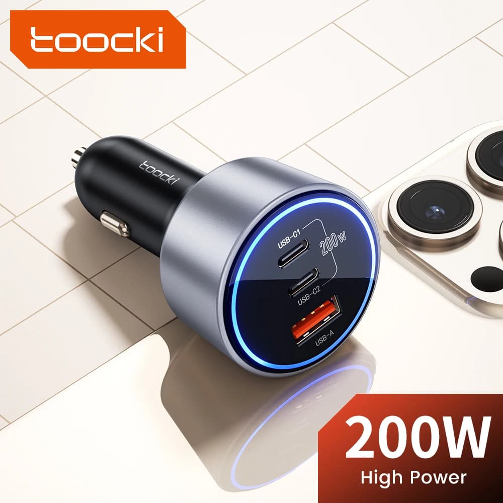 Caricabatteria da auto Toocki 200W carica rapida 4.0 PPS PD caricabatteria da auto USB C a ricarica rapida per Macbook iPhone 15 14 Samsung