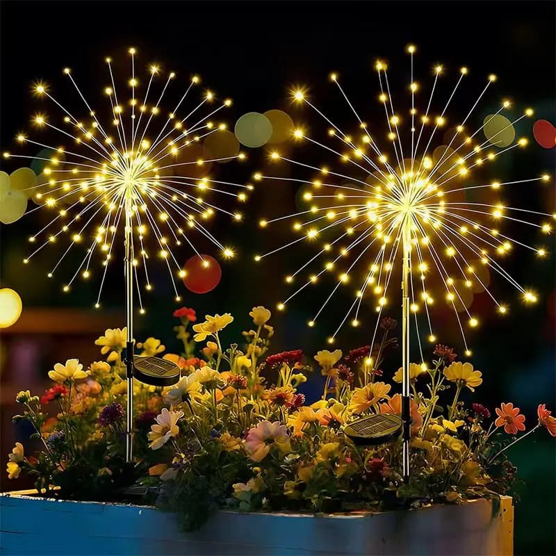 Luci Solari a Forma di Fuochi d'Artificio IP65 Impermeabili, 8 Modalità, Lampada a Stringa per Esterni, Decorazione per Giardino, Patio e Prato
