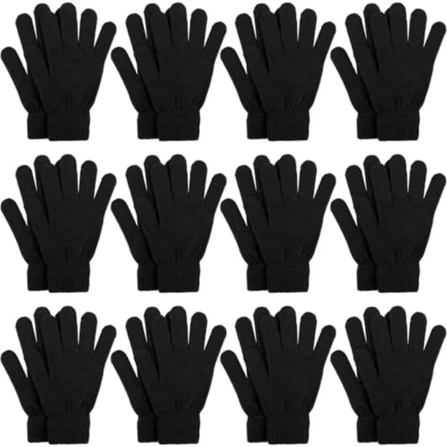 12 Pairs Winter Knitted Magic Gloves Stretchy Full Fingers Gloves for Men, Women or Teens