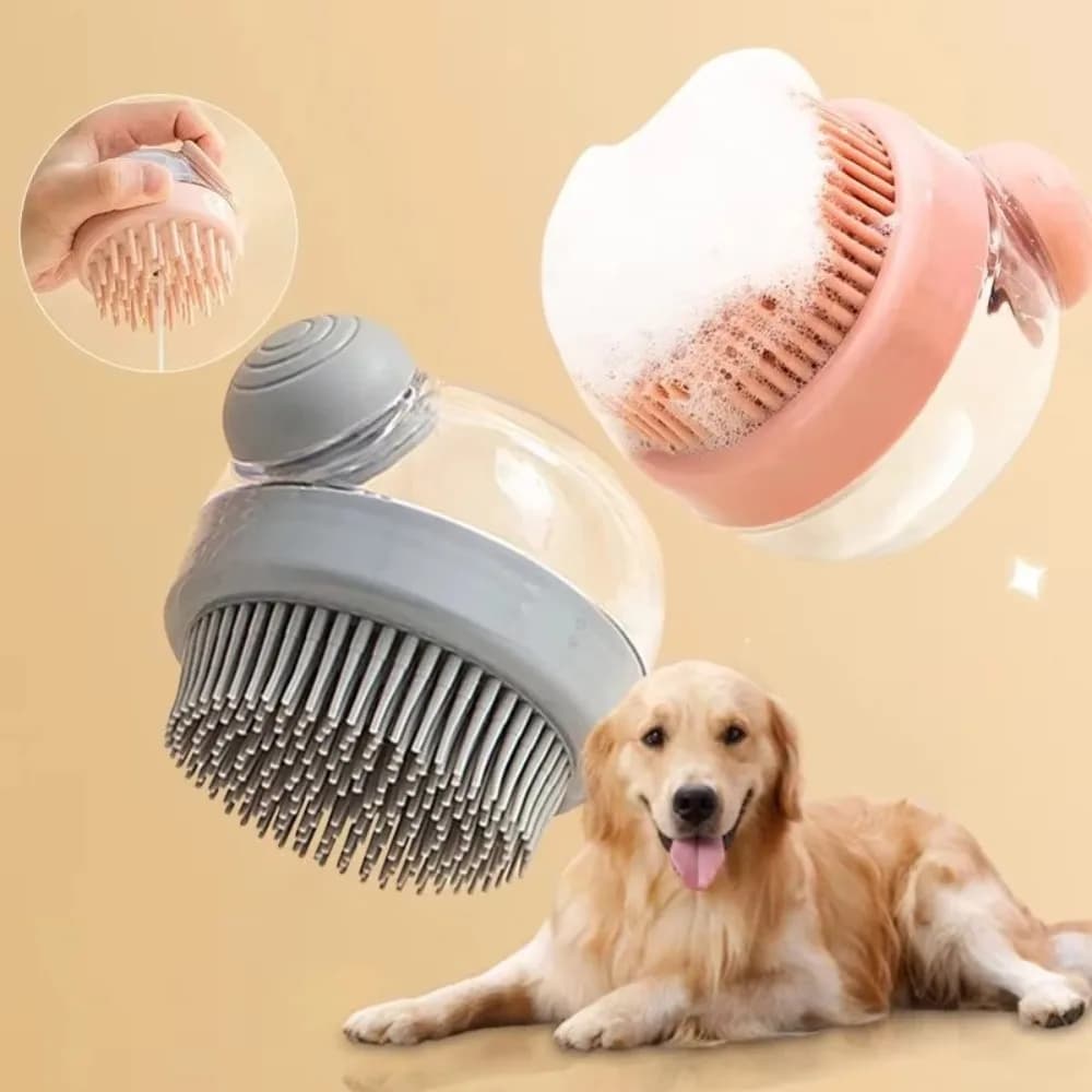 Spazzola da bagno per animali domestici in morbido silicone con dispenser per shampoo Massaggio delicato per toelettare e pulire la pelliccia e i capelli Forniture per cani Rosa Blu