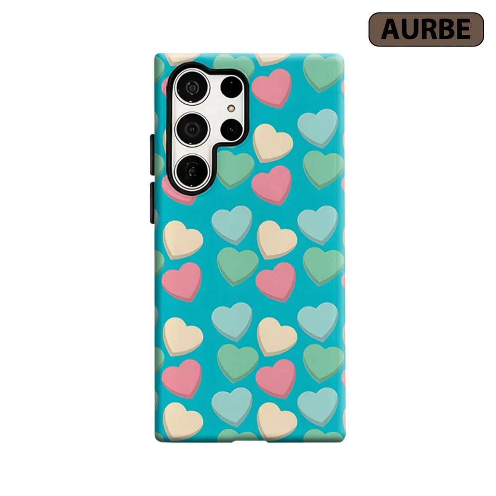 Candy Heart Tiles Phone Case For Samsung Galaxy S26 S25 S24 S23 Ultra Plus HD Hard Double Layer Film Cover