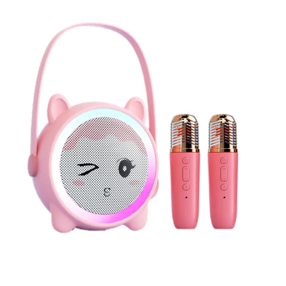 Mini macchina per karaoke Cartoon Altoparlante per karaoke Bluetooth portatile e microfoni per karaoke wireless Giocattoli Regali di compleanno