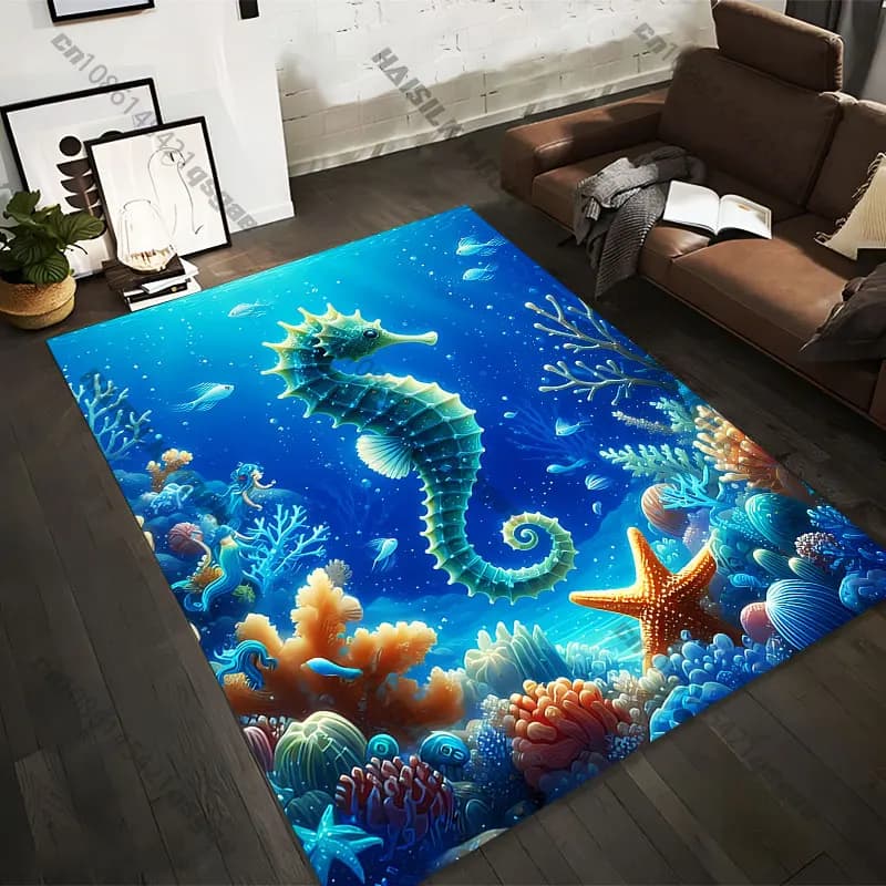 Carpets printed with underwater ecosystem of corals and seahorses in 21 sizes, yoga mats for adults, decorations for living room, customized zerbini