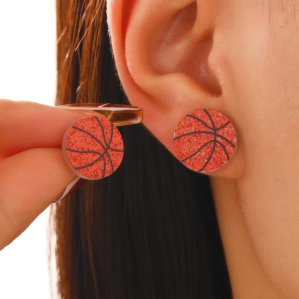 Acrylic Sparkling Ball Stud Earrings Soccer Rugby Volleyball Tennis Baseball Acrylic Ball Ear Studs Embellishments