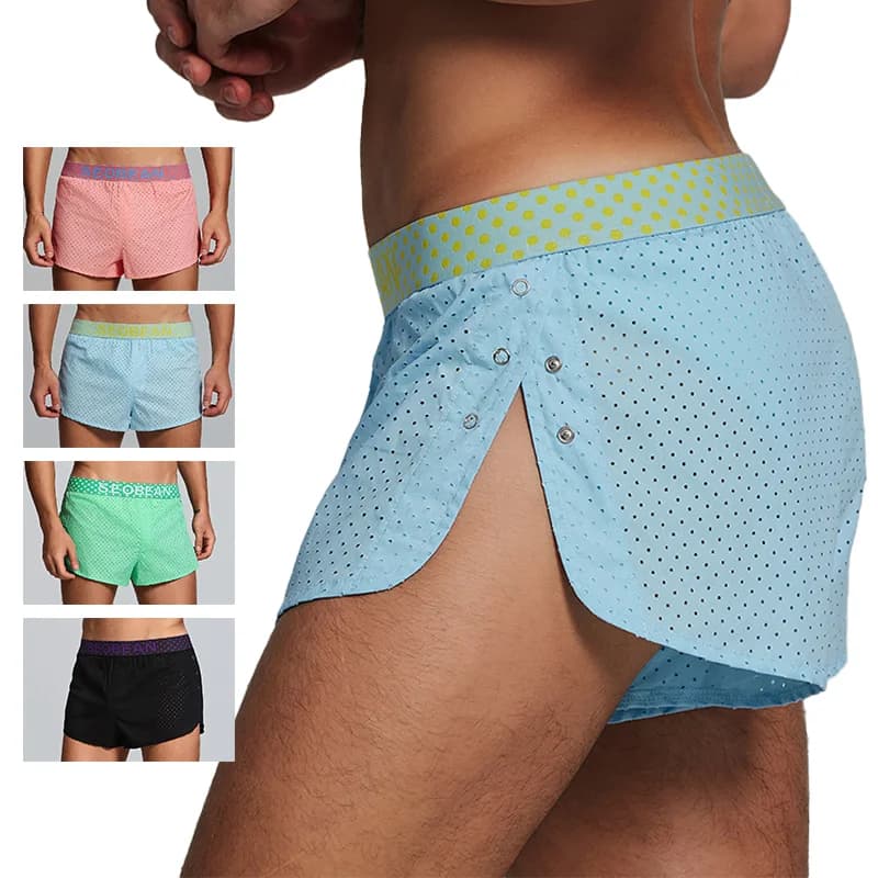 Men's Breathable Mesh Boxer Shorts Ultra-Light Split SideDesign SoftQuick-Dry Fabric Fashion Wide Waistband ComfortableUnderwear