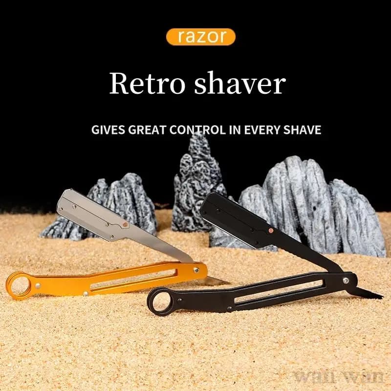 Retro men's beard shaver with straight edge stainless steel folding shaver manual Barbiere Tools to cut hair Y1215