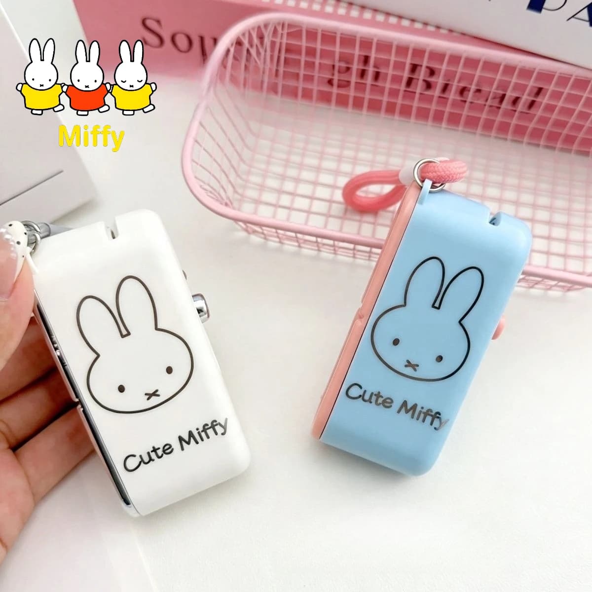 Kawaii Miffy Toothbrush Holder Cute Cartoon Miffy Rabbit Compact Mini Portable Mirror Toothbrush Storage Box