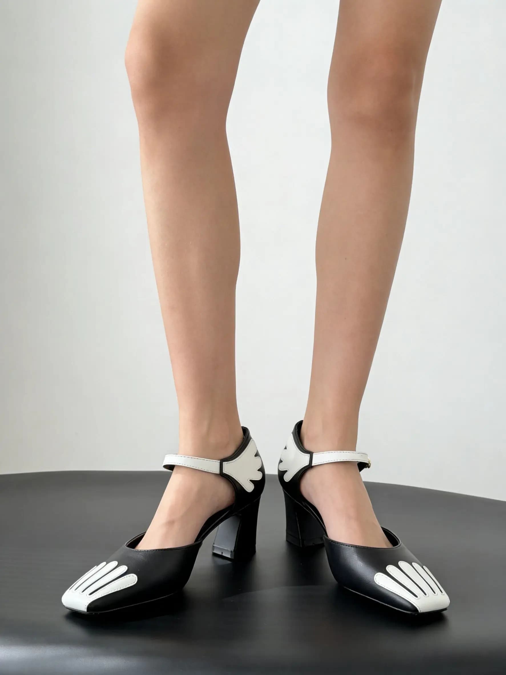 Brand New Women's Summer Sandals with High Heel, Modern Design Leather with Square Toe and Color Blocks