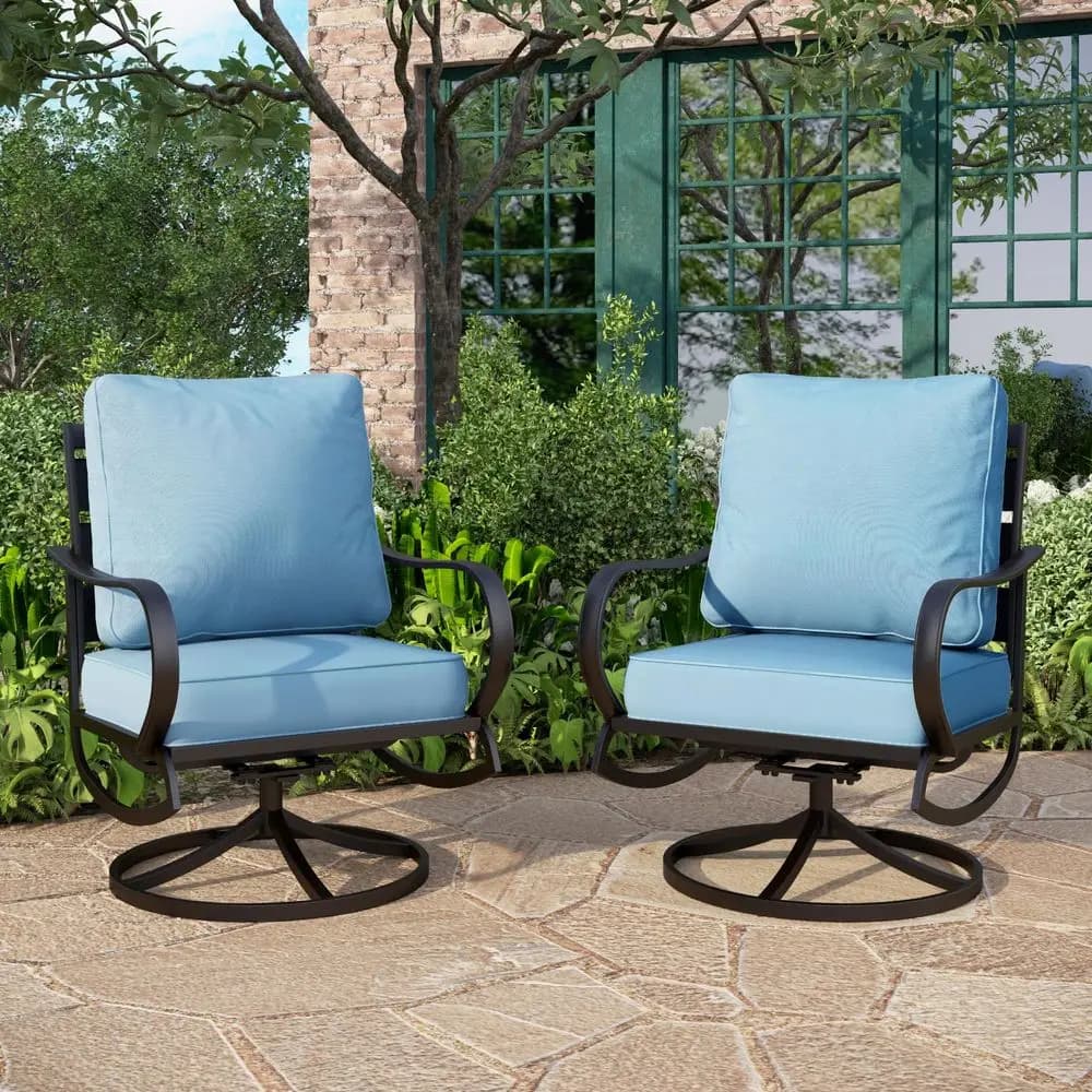 Set di Sedie da Giardino per 2 Persone, Set di Conversazione Deluxe per Esterni con 2 Poltrone Girevoli Imbottite, Completamente in Metallo con Cuscini da 5,8 Pollici