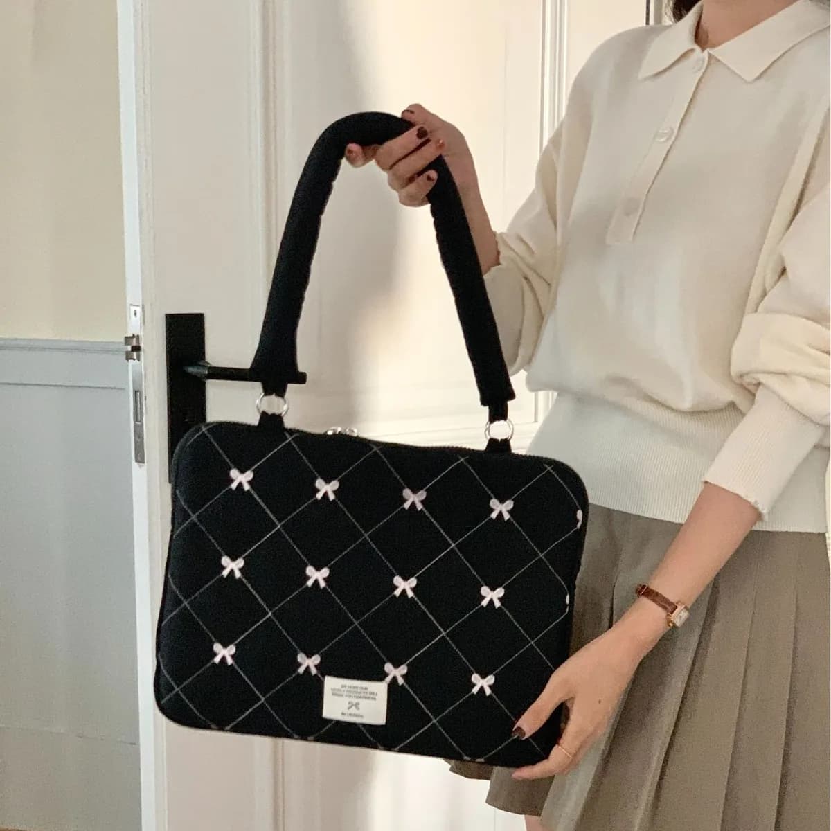 Nuova borsa per computer multifunzionale borsa a tracolla per laptop nera dolce e carina adatta per borsa interna da esterno da 13 pollici e 15 pollici