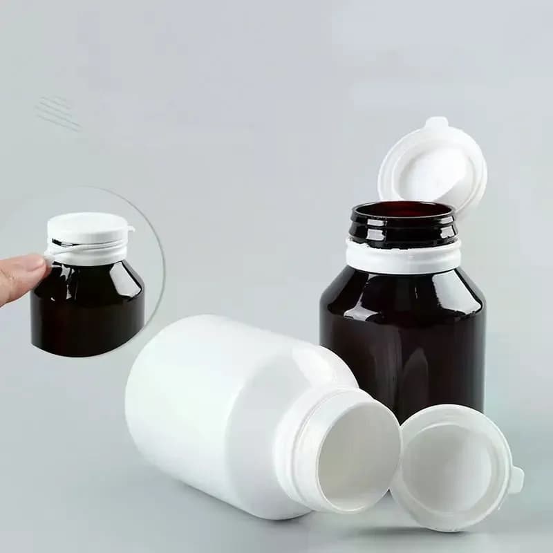 1 plastic 130/150 ml vacuum bottle for food supplements, vitamins, tablets, with tear cap with opening ring, container for pills