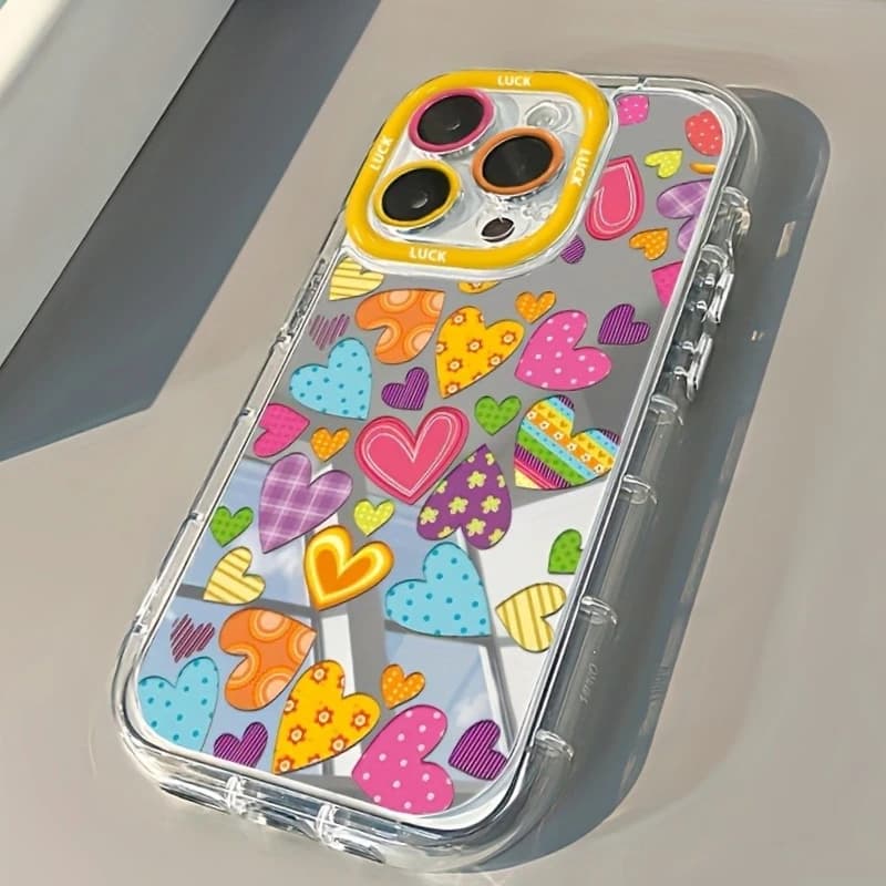 Fashion Cover with Vibrant Heart Makeup Mirror for iPhone 17 Pro Max 17 Air 15 16 14 13 12 11 Plus 7 8 XR XS
