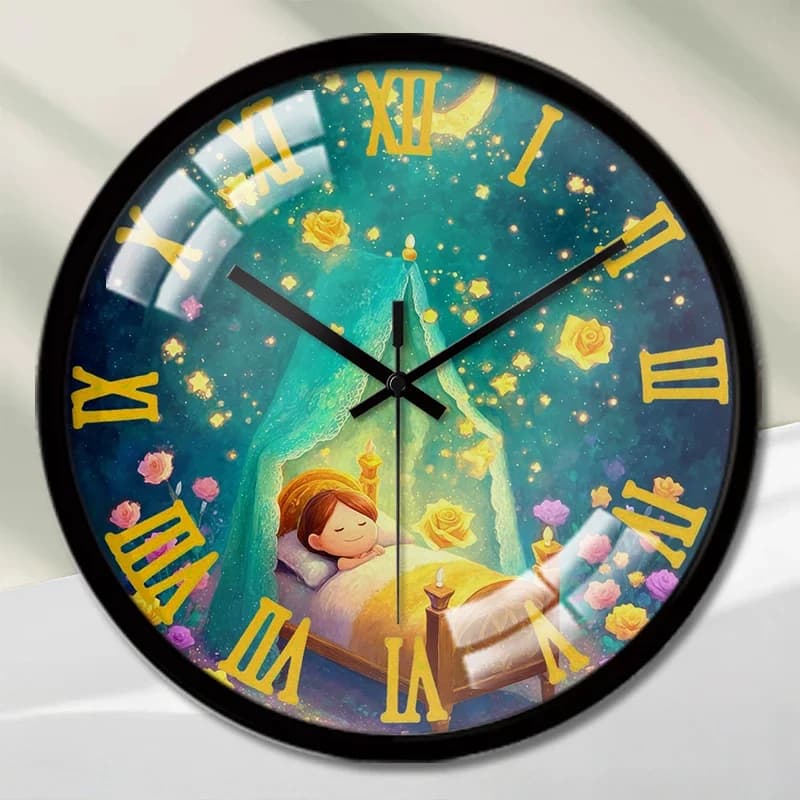 Orologio da parete silenzioso rotondo con disegno a cartoni animati Fairy Tale Dream, adatto per soggiorno, scuola, studio, camera da letto, regali per bambini
