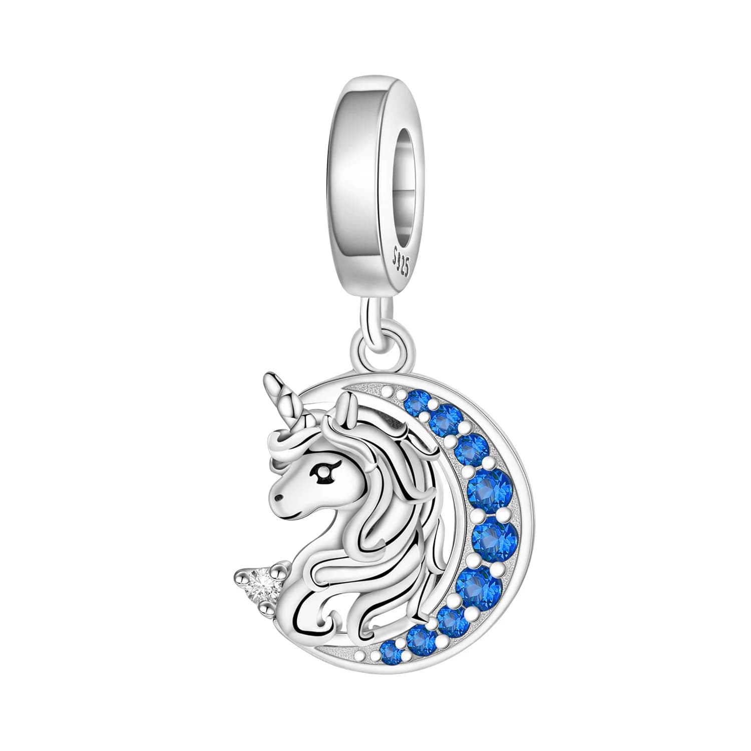 PANPOKI Ciondoli a Forma di Luna e Unicorno in Argento Sterling 925, Perline per Bracciali e Collane Fai-da-Te, Gioielli e Souvenir