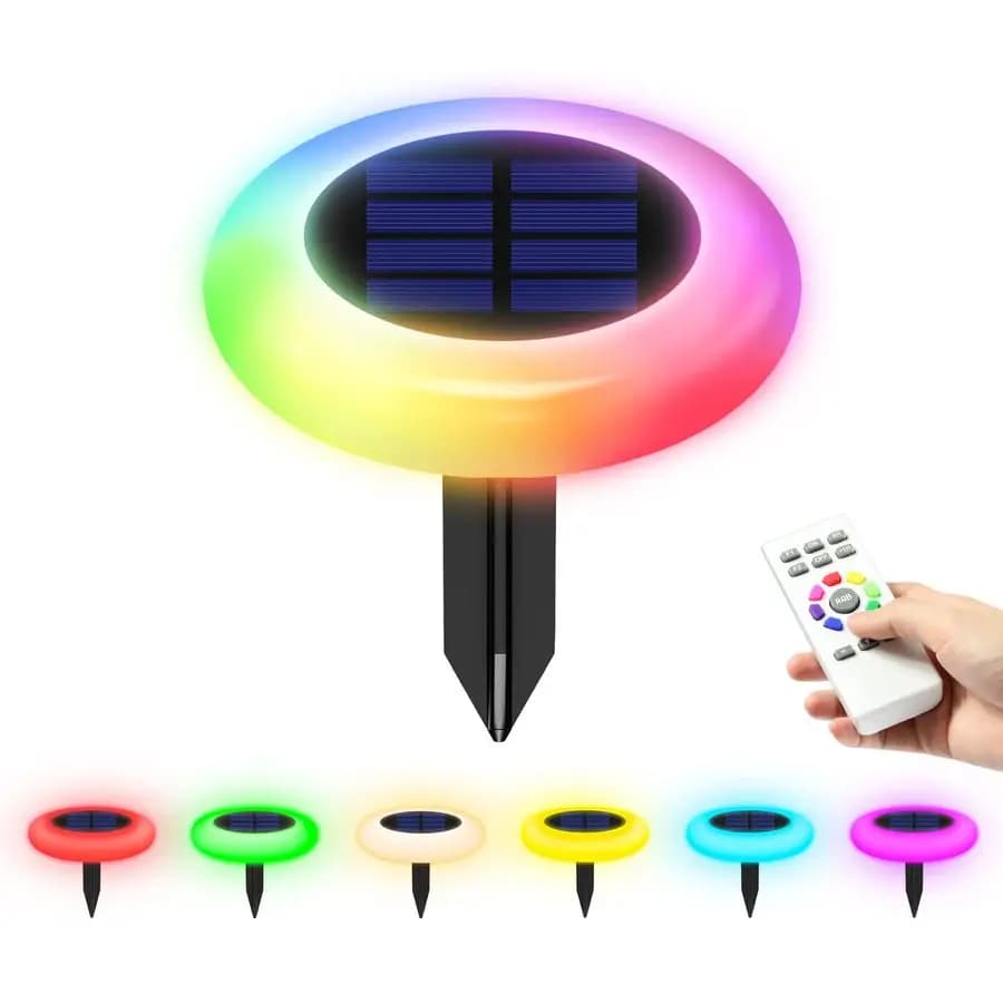 Luci Solari da Giardino, Set da 6 con 9 Colori Cangianti e Telecomando, Illuminazione LED Impermeabile ad Energia Solare dal Tramonto all'Alba