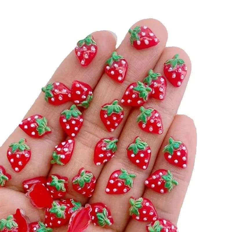 50 Pieces New Mini Figurine in Strawberry Shape Resin 7*11mm, Ornaments for Craft Creations, Jewelry, Manicure and Hair Accessories