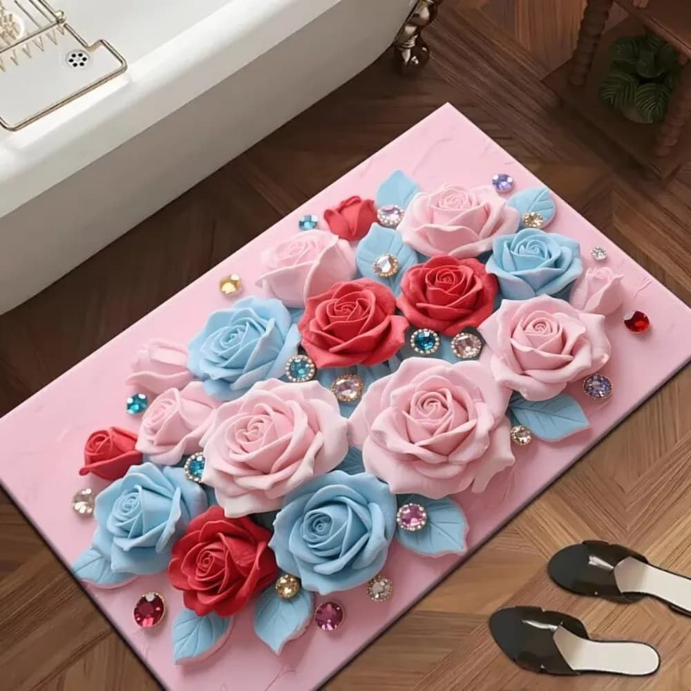 Tappetino da bagno durevole con fiori di diamanti Tappetino da bagno antiscivolo addensato Tappetino da bagno super assorbente in stile francese Decorazioni per la casa
