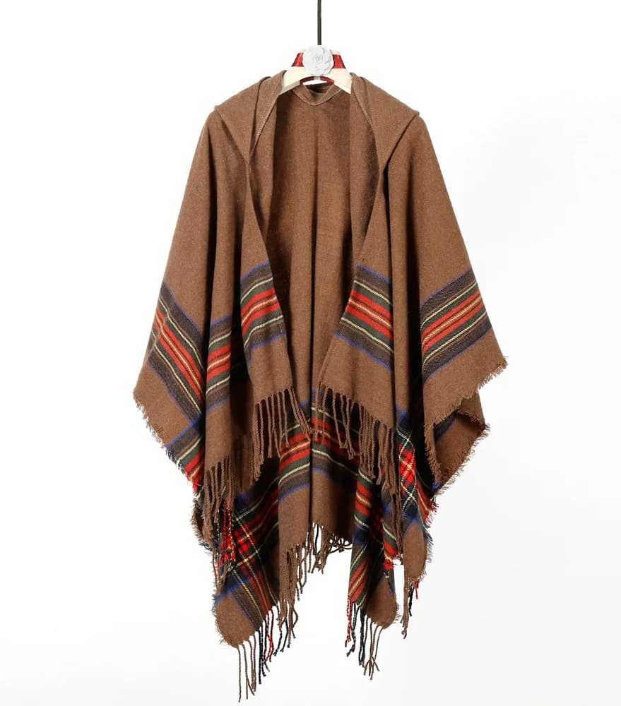 2025 Nuovo poncho tribale con cappuccio - Cappotto scialle termico resistente per donna, sciarpa da viaggio Yunnan Tibet con cappuccio