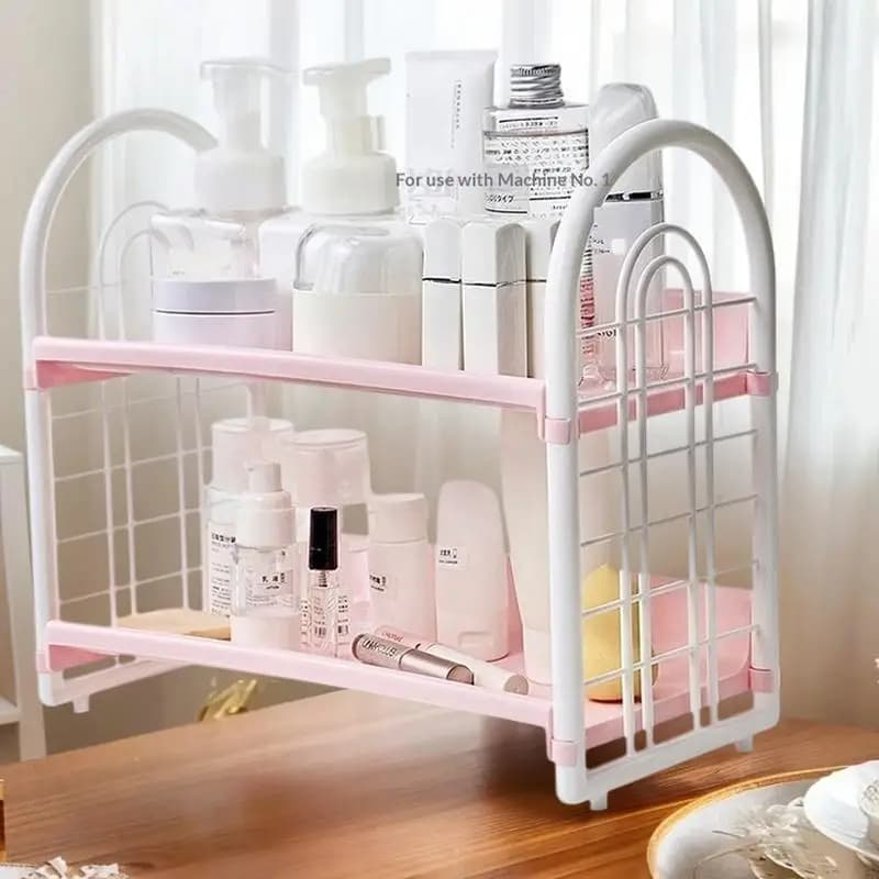 Accessori per dormitorio, organizer da scrivania in plastica a doppio strato multifunzionale per cosmetici, camera da letto