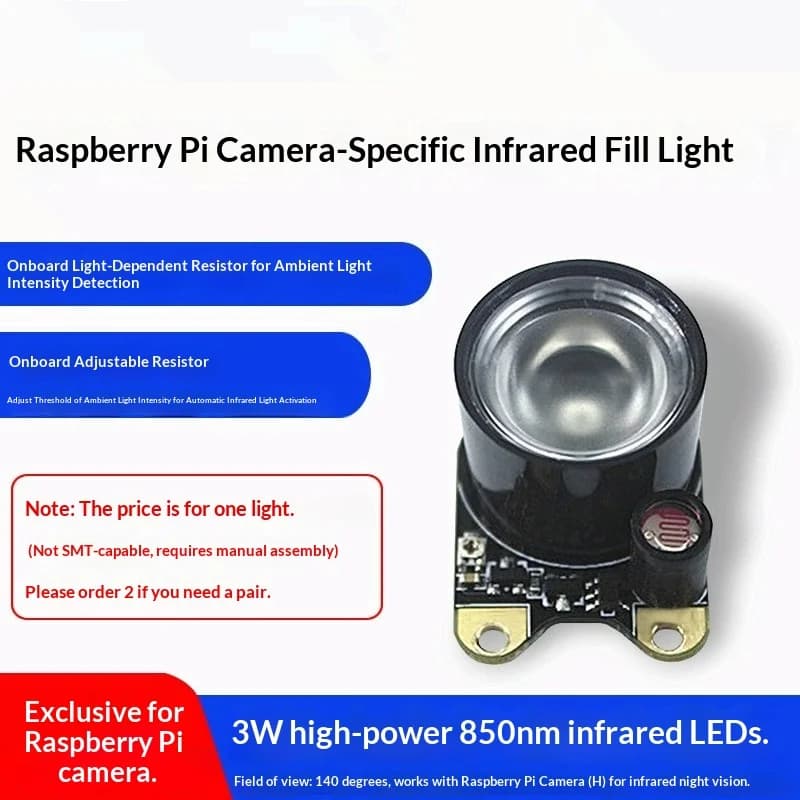 Raspberry Pi 3B+ 4B Camera 3W, High Power 3.3V Infrared Night Vision LED Fill Light for Camera