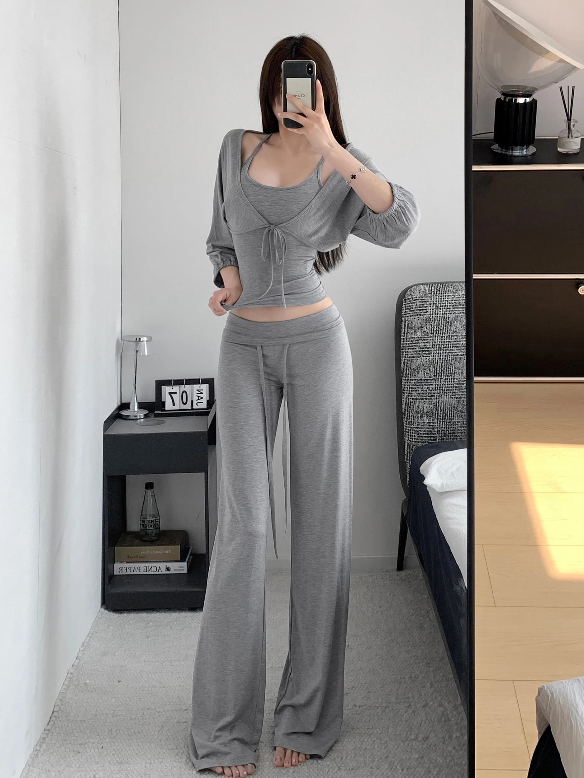 Soft Restriction Free Lantern Sleeve Vest Top Thin Sun Protection Slimming Bell Bottoms Women's Fashion Set Summer Long Sleeve