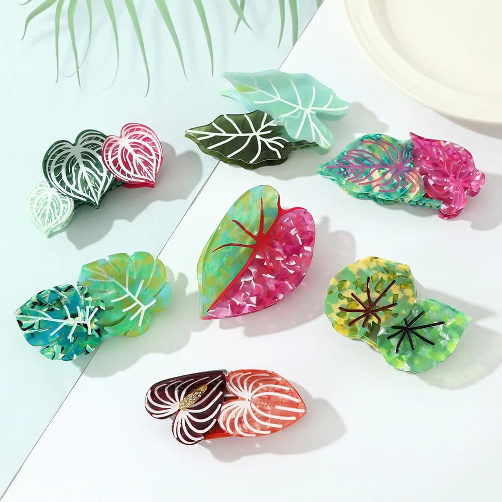 Muweordy Fermaglio per Capelli a Forma di Foglia Tropicale, Grande Collezione, Design Creativo, Accessori Moda per Capelli da Donna e Ragazza