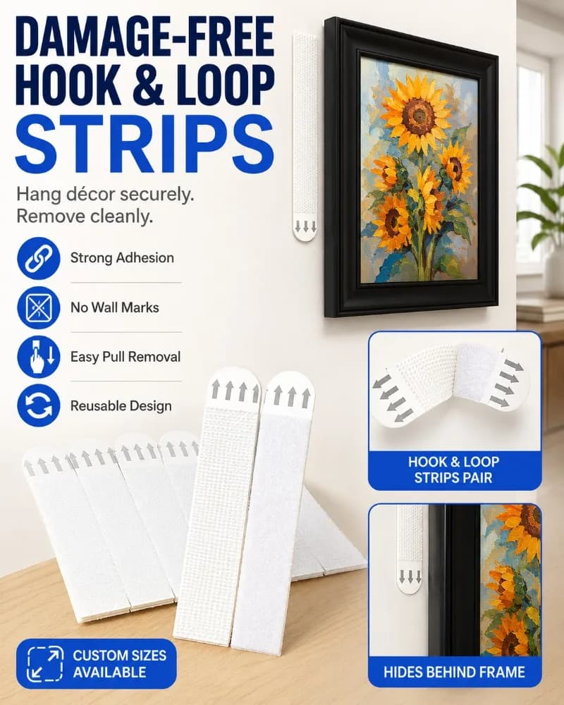 12Pairs Removable Adhesive Hook Loop Strips Damage Free Wall Fasteners Reusable Picture Hanging Tape