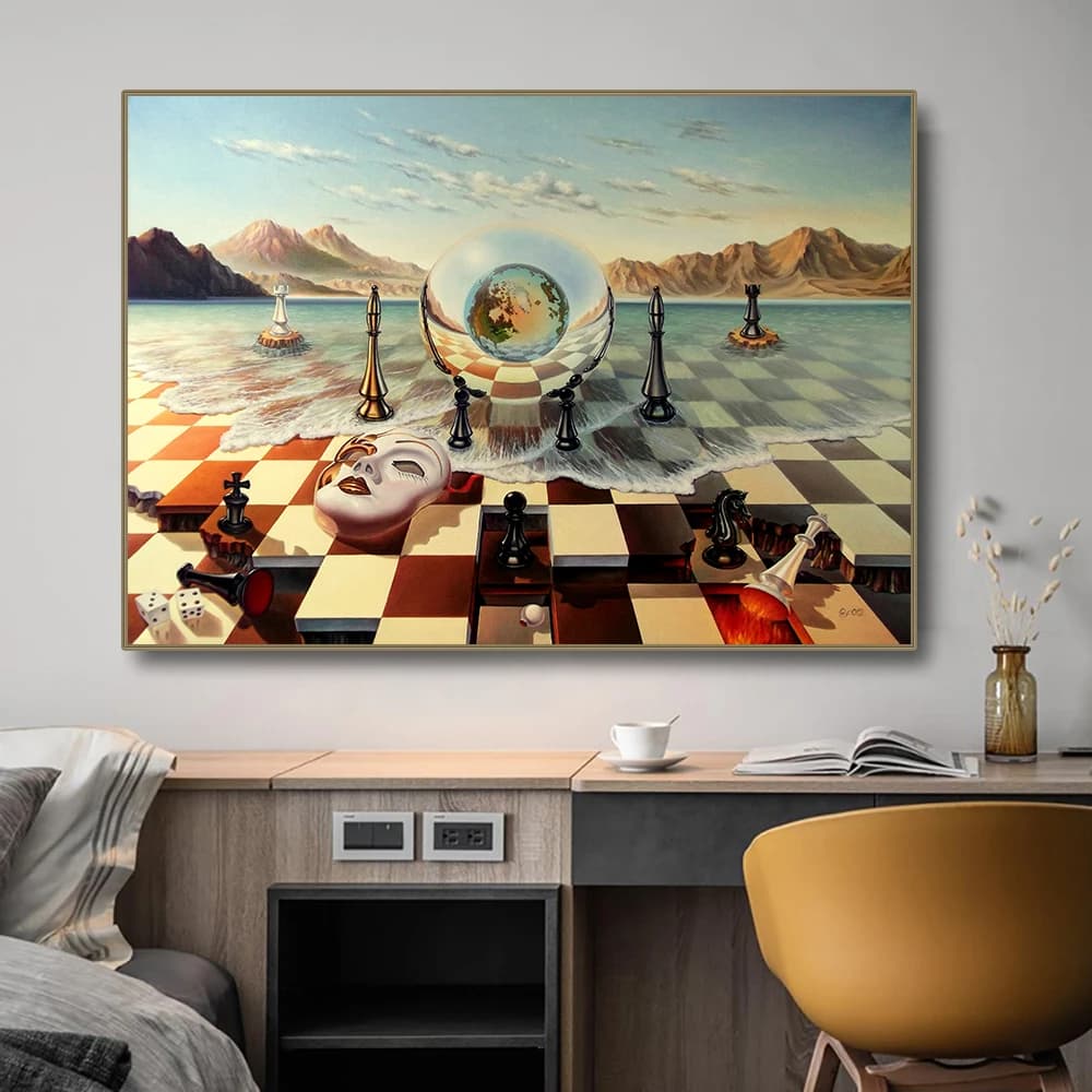 Salvador Dali surreality Chess Mask On Sea Canvas Painting Modern Wall Art Pictures poster astratti e stampe per la decorazione domestica