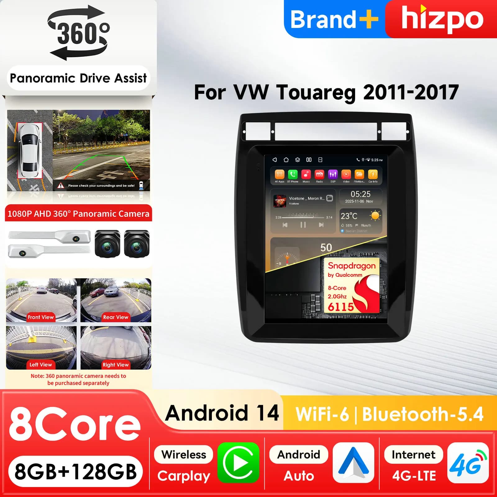 Autoradio Android 9.7'' 6115 2din con lettore multimediale video per VW Touareg 2011-2017, AutoRadio Carplay, GPS Carplay, schermo QLED