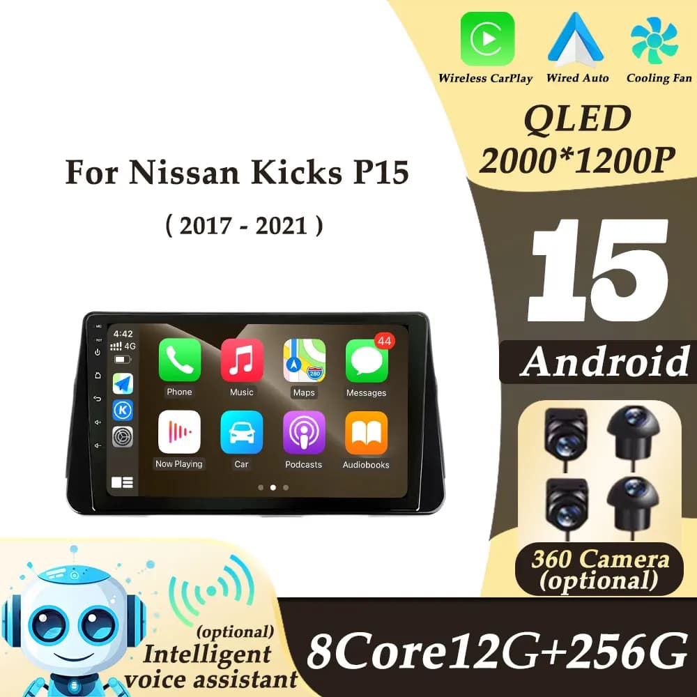 Wireless CarPlay per Nissan Kicks P15 2017 - 2021 Autoradio Lettore Multimedi Strumenti Auto GPS Navi 2K QLED Schermo Diviso No 2 din