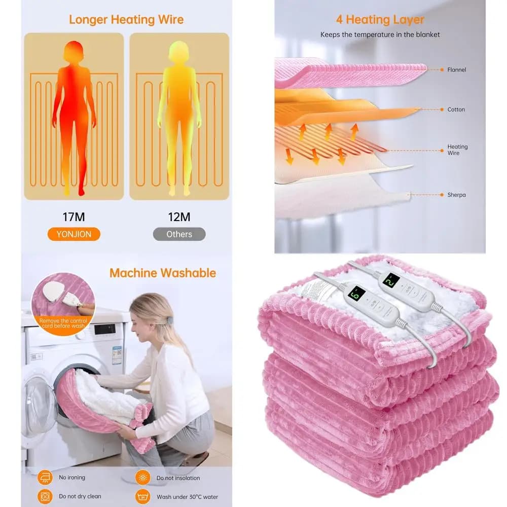 Coperta elettrica rosa da 90 x 100 pollici con 4 timer e 6 livelli di calore, regalo invernale ideale per adulti