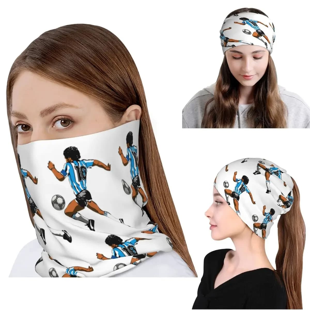 El Diego_41 Maradona Argentina Soccer Bandana Neck Cover Wrap Scarf Multifunction Balaclava Beanies Hat for Men Women Adult