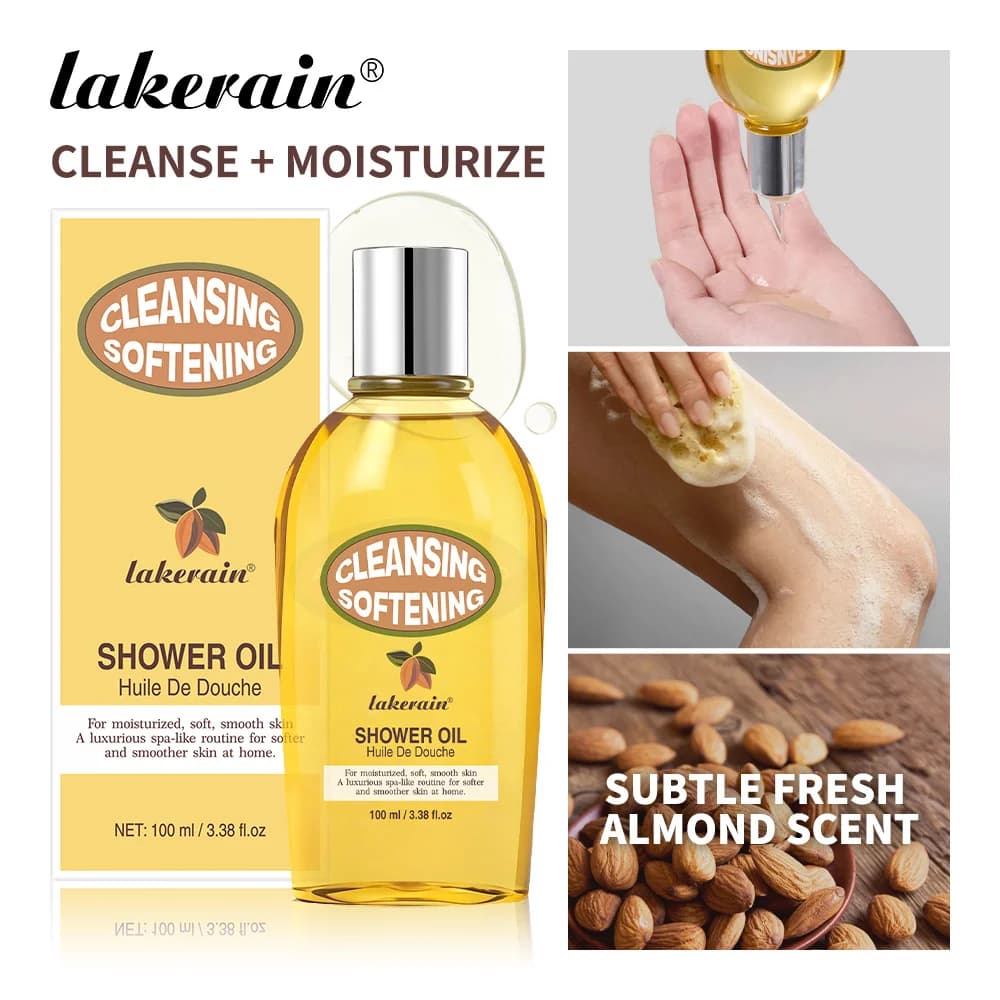 Lakerain Almond Shower Oil Gentle Full-body Cleanse Moisturize Irresistible Subtle Scent Silky Foam Ideal Body Care Shower Oil