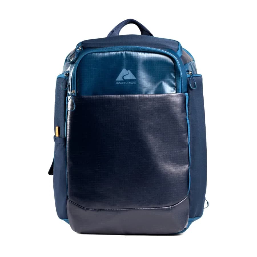 30L Unisex Coated Polyester Travel Backpack with Padded Laptop Sleeve and Luggage Pass-Through Blue