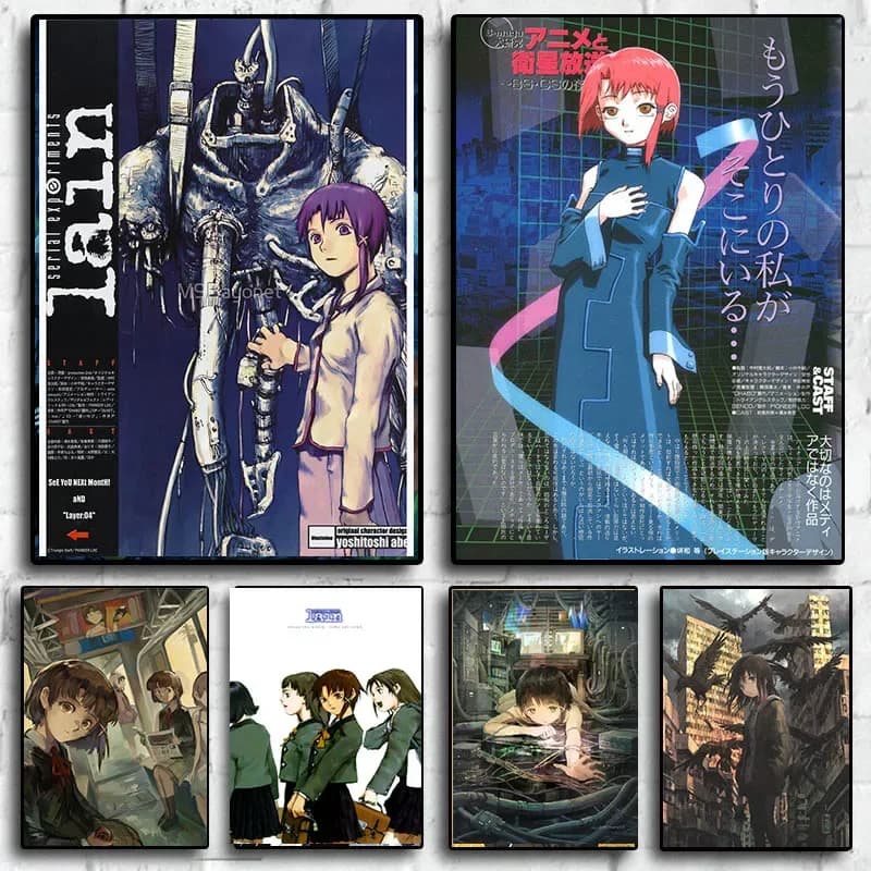Retro Horror Anime Figura Poster Esperimenti seriali Iwakura Lain Poster pop Wall Art Home Canvas Painting Kawaii Room Decor