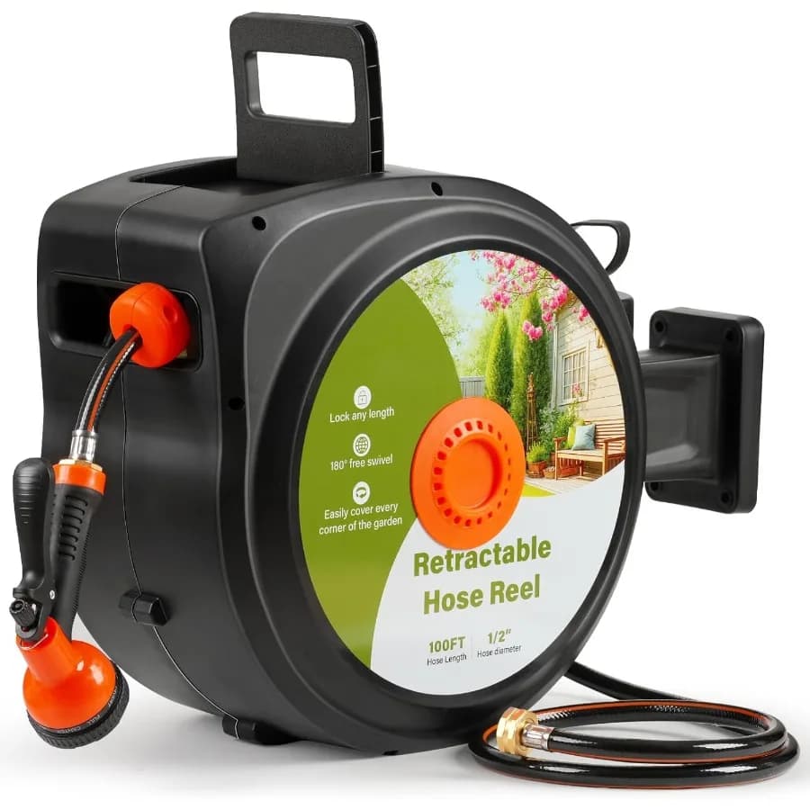 Retractable garden hose 100 feet x 1 2 inch Automatic water hose hoses for outdoor super resistant wall mounting of any length