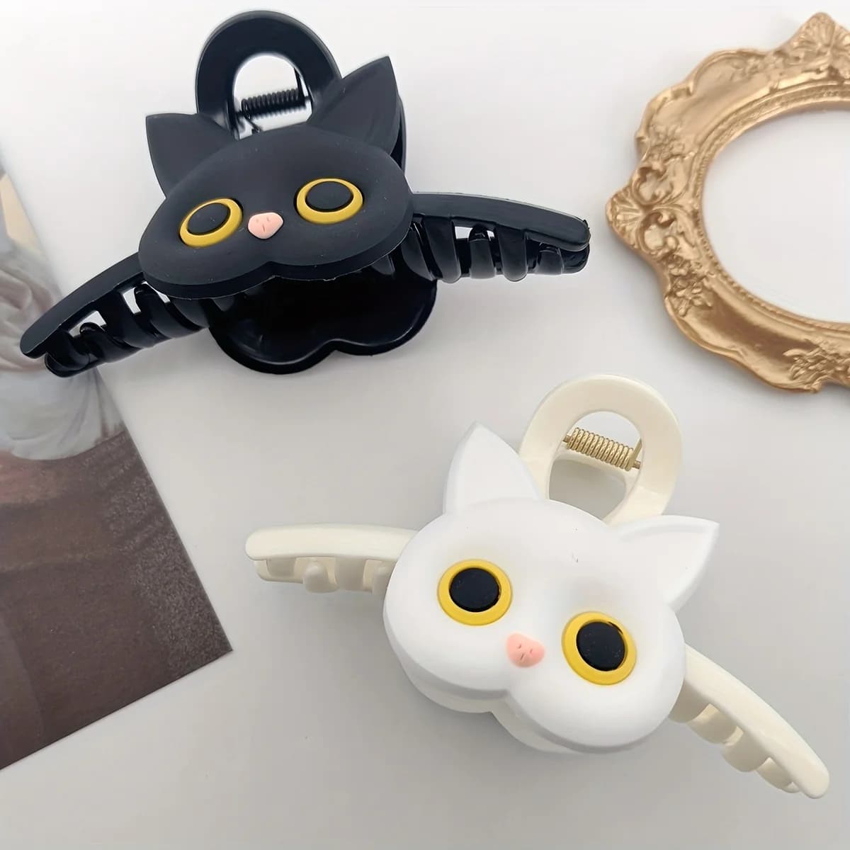 Fermaglio per capelli grande in tinta unita da 1 pezzo - Artigli in plastica a forma di gatto carino, animali alla moda - Accessori per capelli a tema