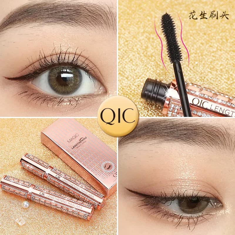 Natural Curling Crushed Diamond Mascara Waterproof Peanut Silicone Brush No Smudge Cross Border for Beauty Essential