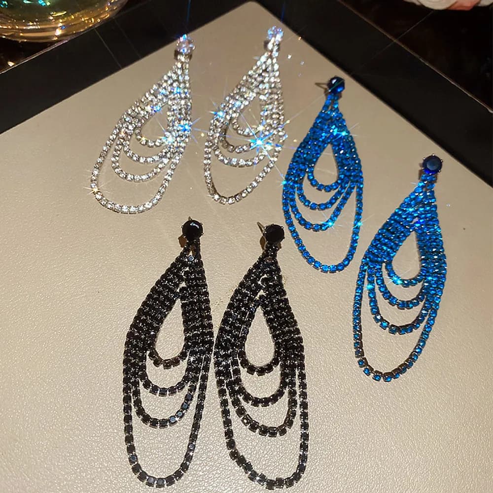 Nuovi orecchini pendenti con nappa lunga con strass scintillanti per le donne Bijoux Orecchini pendenti grandi alla moda Regali di gioielli da sposa