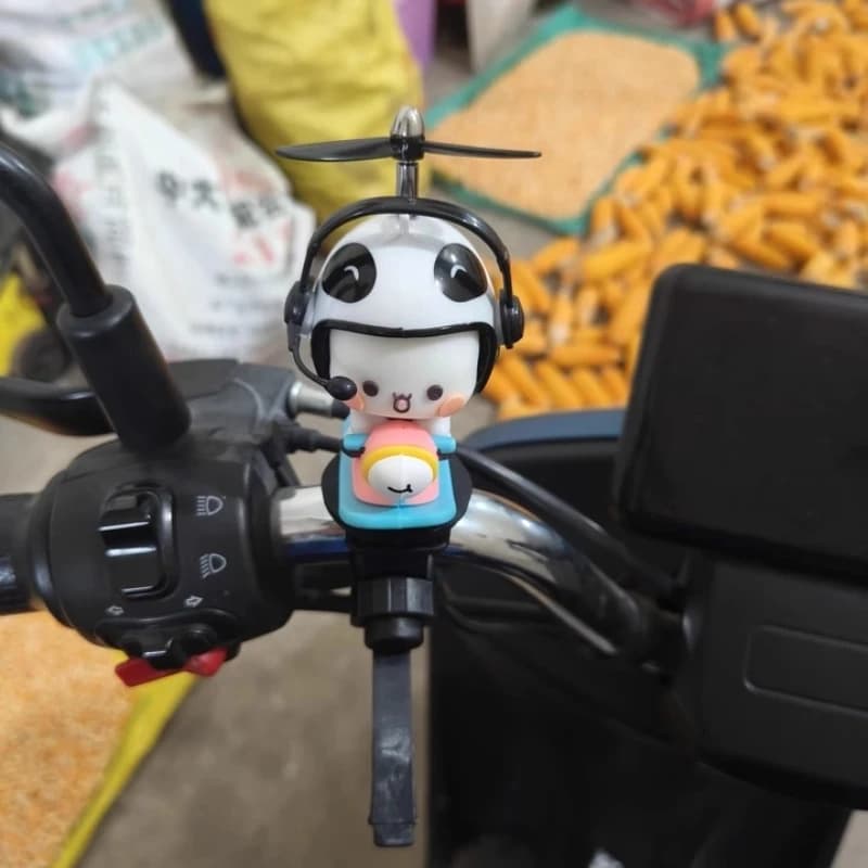 Bubu And Dudu Bike Little Yellow Duck Helmet Car Ornaments Battery Motorcycle Decorative Accessories Anime Figure Model Gift