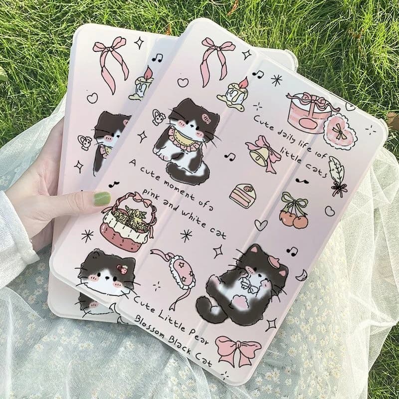Smart Cover with Pencil Holder for For Samsung Tab A9 8.7" Plus 11" A8 Pencil Case for S7 S8 S9 11 Plus S10 FE Plus 13.1 Kitten