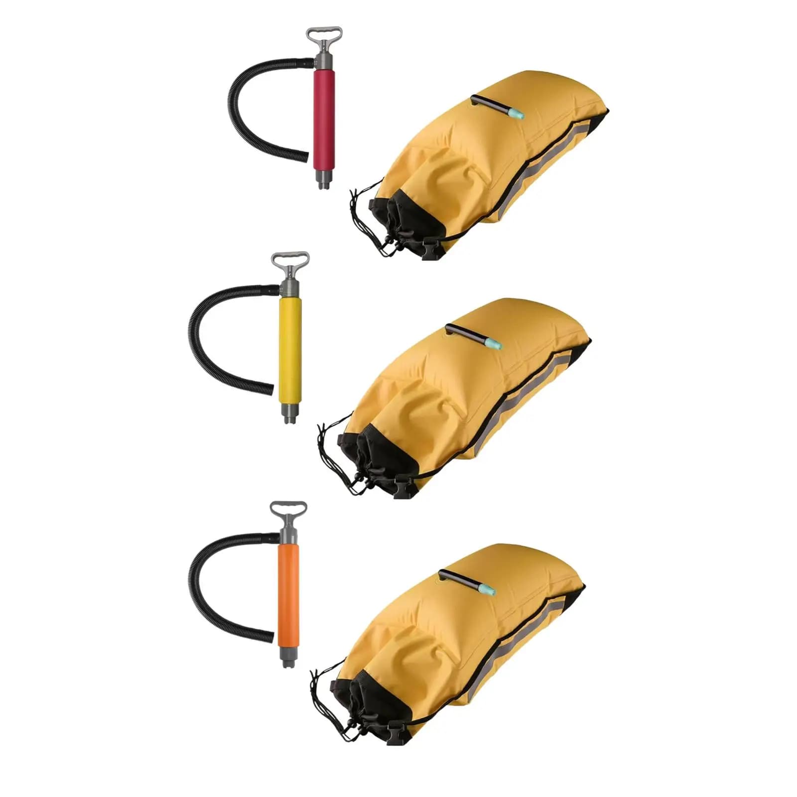 Pompa di sentina per kayak con striscia riflettente, pompa manuale per canoa, borsa a sgancio rapido, pompa manuale per kayak, borsa galleggiante per pagaie