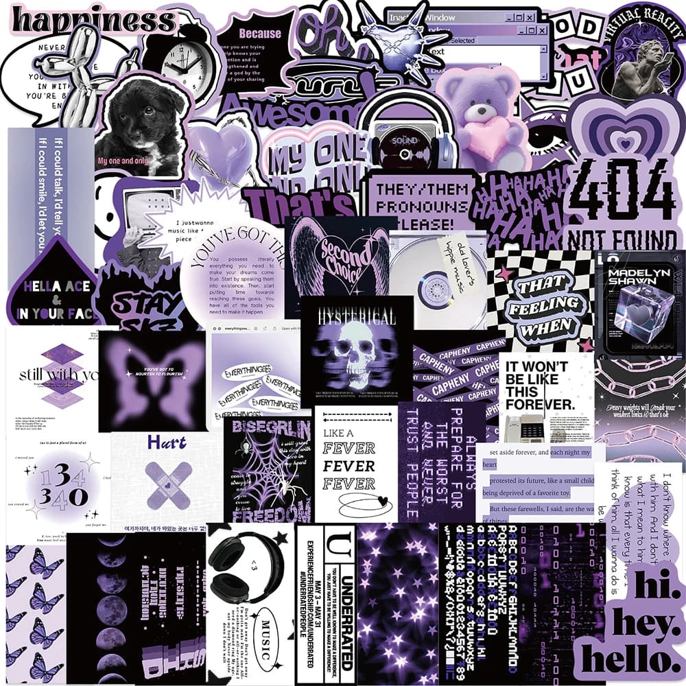 10/30/60pcs Freddo Nero Viola Scuro Graffiti Adesivi Per Bambini Giocattoli Ins Stile Del Fumetto Decalcomanie FAI DA TE Skateboard Casco Telefono Bici Frigo