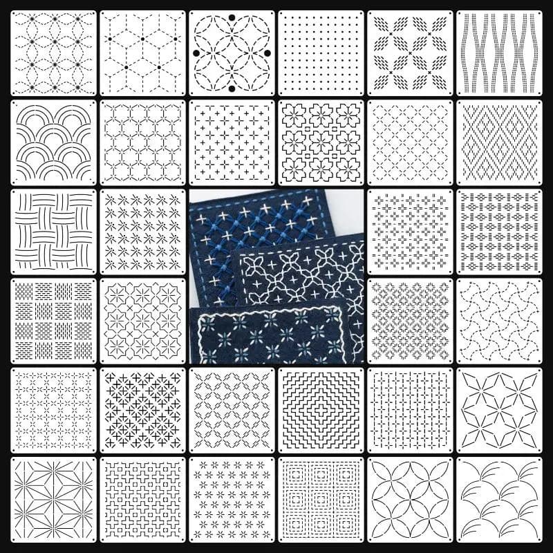 Kit di Stencil per Ricamo Sashiko Riutilizzabili, Modello Multi-Pezzo per Cucito Fai-da-Te e Patchwork