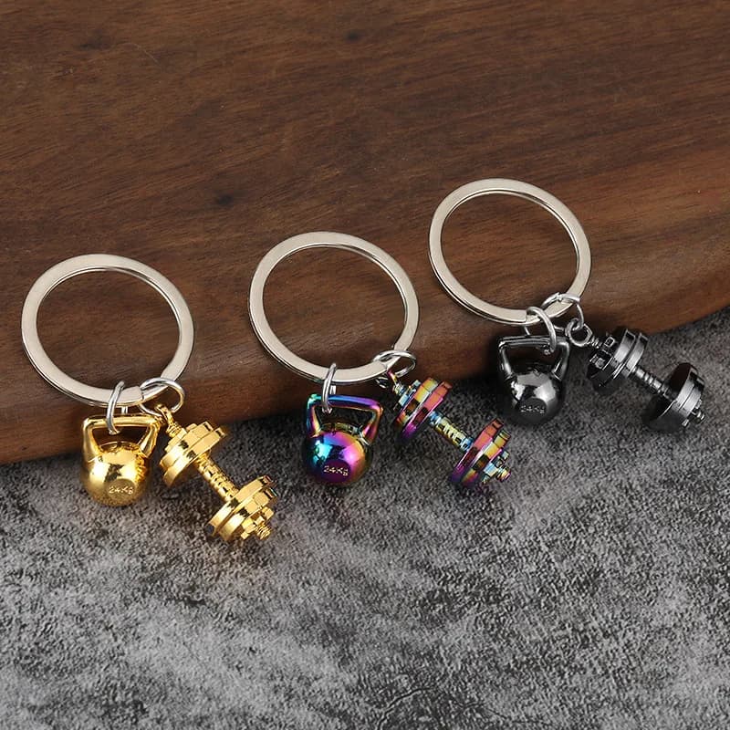Simulation sporting goods couple pendant metal weight lifting equipment gym pendant dumbbell keychain