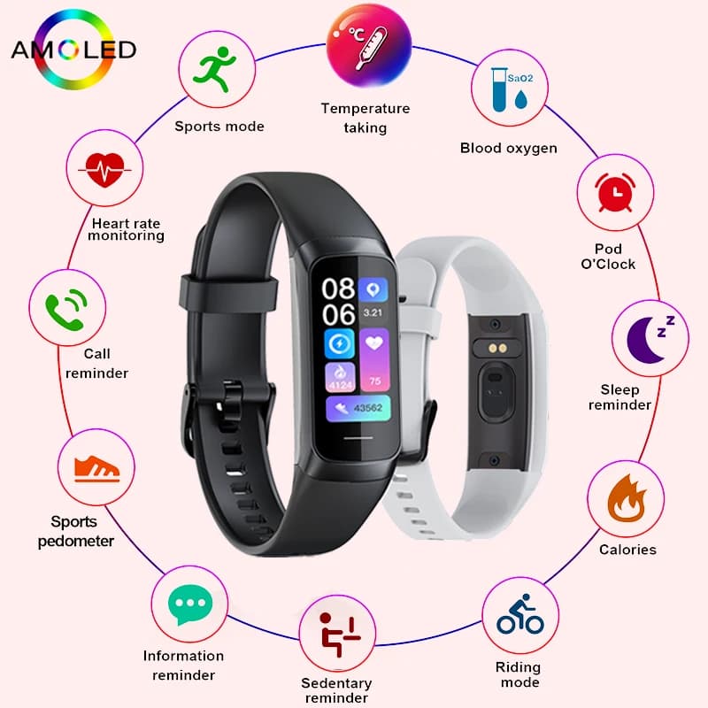 LIGE 1.1 pollici Amoled cardiofrequenzimetro braccialetto intelligente braccialetto sottile Smart Watch uomo donna cinturino fitness tracker impermeabile
